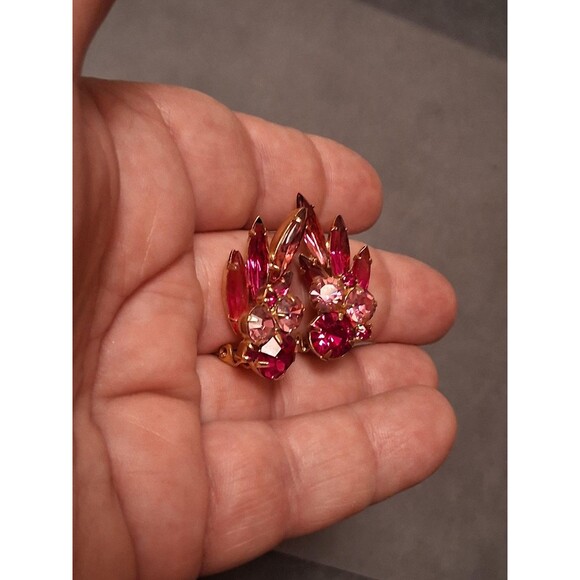 Vintage Juliana Pink AB Rhinestone Brooch Earrings Set Clip Backs - Picture 12 of 13